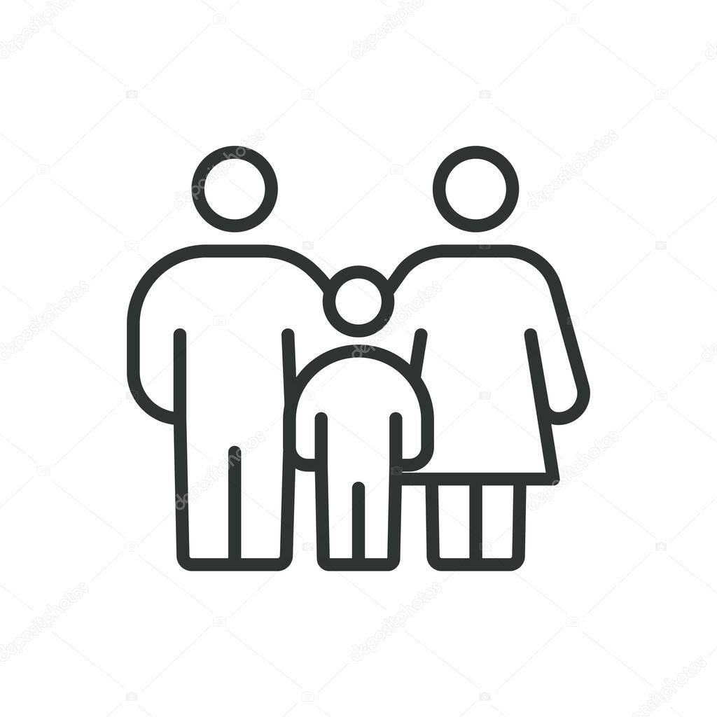 Traditional family, in line design. Traditional, family, parents, children, love, unity, home on white background vector. Traditional family editable stroke icon