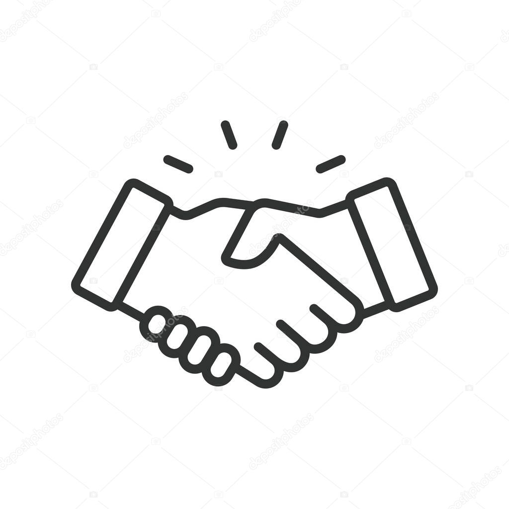 Deal, in line design. Deal, agreement, contract, handshake, partnership, negotiation, collaboration on white background vector Deal editable stroke icon