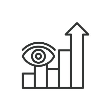 Satışlar için öngörü simgesi. Satış tahmini, tahmin, veri, analiz, trendler, gelir, beyaz arka plan vektöründeki büyüme. Satış öngörüsü düzenlenebilir vuruş simgesi