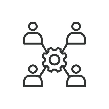 Satır tasarımında etkileşim simgesi. Etkileşimler, iletişim, bağlılık, bağlantı, diyalog, işbirliği, beyaz arka plan vektörü hakkında geri bildirim. Etkileşimler düzenlenebilir vuruş simgesi