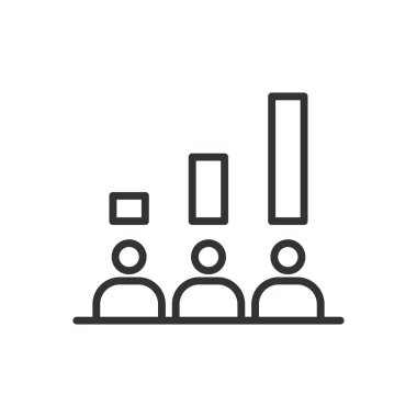 Oylama istatistikleri, satır tasarımı simgesi. Oylama, istatistik, seçim, sonuçlar, veriler, beyaz arka plan vektörü anketi. Düzenlenebilir vuruş simgesini oyla
