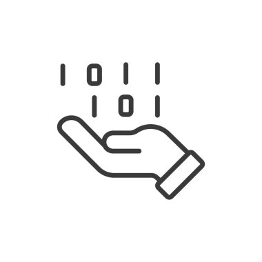 Veri kodu, satır tasarımı simgesi al. Veri, kod, geri alma, API, bilgi, analiz, yazılım, beyaz arkaplan vektörü programlama. Veri kodu düzenlenebilir vuruş simgesini al