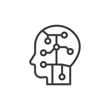 Yapay zeka başı, çizgi dizaynı simgesi. Yapay zeka, zeka, teknoloji, yapay, beyin, makine, beyaz arka plan vektöründeki robot. Yapılandırılabilir kafa okşama simgesi