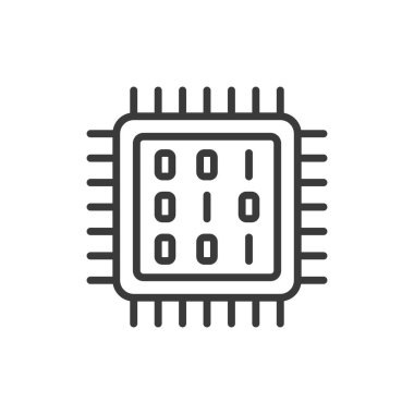 İşlemci kodlaması, satır tasarımı simgesi. İşlemci, kodlama, işlemci, programlama, uygulama, algoritma, mimari beyaz arkaplan vektörü. İşlemci kodlaması düzenlenebilir vuruş simgesi