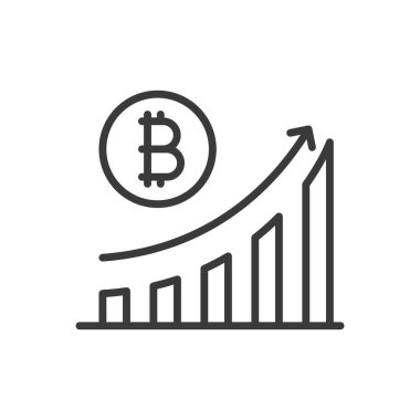 Bitcoin büyümesi, çizgi tasarımı ikonu. Bitcoin, büyüme, kripto para birimi, yatırım, finans, blok zinciri, beyaz arka plan vektörü dijital. Bitcoin büyüme düzenlenebilir vuruş simgesi