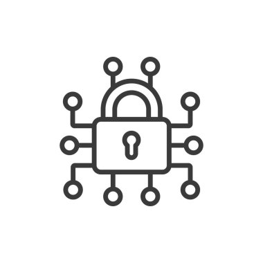 Dijital kilit, satır dizaynında simge. Dijital, kilit, güvenlik, şifreleme, erişim, koruma, beyaz arka plan vektörü doğrulaması. Dijital kilit düzenlenebilir vuruş simgesi