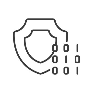 Kod koruması, satır tasarımı simgesi. Kod, koruma, güvenlik, şifreleme, güvenlik, mahremiyet, beyaz arka plan vektörü verileri. Kod korumalı düzenlenebilir vuruş simgesi