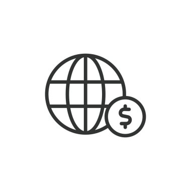 Küresel finansal destek, çizgi tasarımı ikonu. Küresel, finansal, destek, yardım, yardım, dünya çapında, beyaz arka plan vektörü ekonomisi. Genel finansal destek düzenlenebilir vuruş simgesi