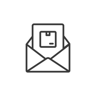 Nakliye postası onaylandı. Satır tasarımı simgesi. Sevkiyat, teslimat, posta, onay, onay, takip, fatura beyaz arka plan vektörü. Sevkiyat postası düzenlenebilir vuruş simgesini onayla