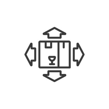 Her yerde teslimat, tasarım ikonu. Teslimat, her yerde, nakliye, ulaşım, kurye, servis, beyaz arka plan vektöründeki konum. Her yere dağıtım düzenlenebilir vuruş simgesi