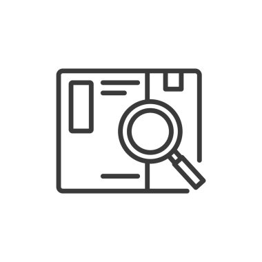 Paket genel görünümü, satır tasarımı simgesi. Paket, genel bakış, sevkiyat, teslimat, paket, takip, beyaz arka plan vektörünün durumu. Paket genel görünüm düzenlenebilir vuruş simgesi