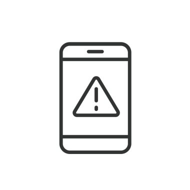 Telefon hataları, satır tasarımı simgesi. Telefon, hatalar, sorun, arıza, ekran, çökme, beyaz arka plan vektörü sorunu. Telefon hataları düzenlenebilir vuruş simgesi