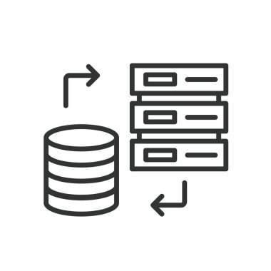 Sunucular arasındaki iletişim, satır tasarımı simgesi. Sunucular, iletişim, ağ, bağlantı, veri, transfer, beyaz arkaplan vektörü protokolü. Sunucular arasındaki iletişimler düzenlenebilir vuruş