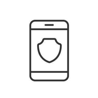 Telefon güvenli, simge dizayn edildi. Telefon, güvenlik, koruma, şifreleme, gizlilik, beyaz arka plan vektöründe kimlik doğrulama. Telefon güvenli düzenlenebilir vuruş simgesi