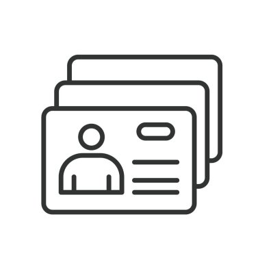 Kişisel kartlar, tasarım ikonu. Kart, kişisel, kimlik, üyelik, bilgi, iletişim, iş, beyaz arka plan vektörü. Kişisel kartlar düzenlenebilir vuruş simgesi