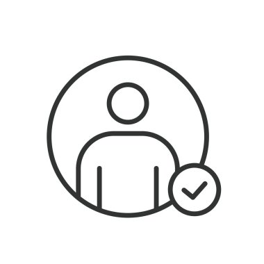 Onaylanmış hesap, satır tasarımı simgesi. Onaylandı, hesaplandı, onaylandı, onaylandı, kullanıcı, profil, beyaz arka plan vektörüne erişim. Onaylanmış hesap değiştirilebilir vuruş simgesi