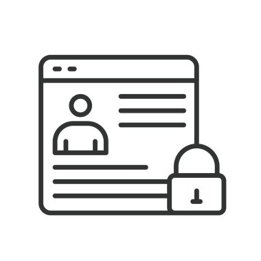 Kişisel hesap bloke edildi, satır tasarımı simgesi. Kişisel, hesap, engellenmiş, kilitlenmiş, güvenlik, erişim, beyaz arka plan vektörü kısıtlaması. Kişisel hesap engellenebilir vuruş simgesi