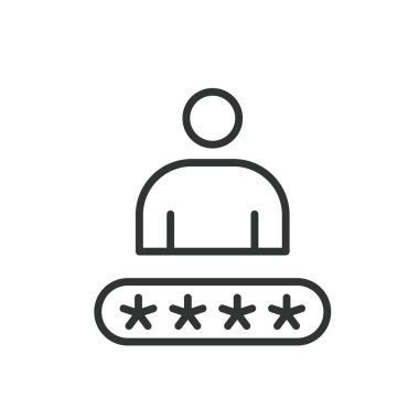 Kişisel şifre, satır tasarımı simgesi. Şifre, güvenlik, giriş, kilit, anahtar, kimlik doğrulama, beyaz arka plan vektöründe gizlilik. Kişisel parola düzenlenebilir vuruş simgesi