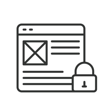 Bloke edilmiş web sayfası, satır tasarımı simgesi. Bloke edildi, ağ, sayfa, hata, erişim, reddedildi, beyaz arkaplan vektörü kısıtlaması. Engellenmiş web sayfası değiştirilebilir vuruş simgesi