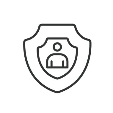 Kişisel güvenlik, tasarım ikonu. Kişisel, güvenlik, gizlilik, koruma, güvenlik, kimlik, beyaz arka plan vektöründe güvende. Kişisel güvenlik düzenlenebilir vuruş simgesi