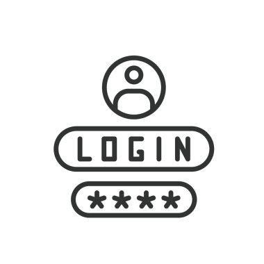 Giriş ve parola hesabı, satır tasarımı simgesi. Giriş, şifre, hesap, erişim, kimlik doğrulama, güvenlik, beyaz arkaplan vektöründeki referanslar. Giriş ve parola hesabı düzenlenebilir vuruş simgesi