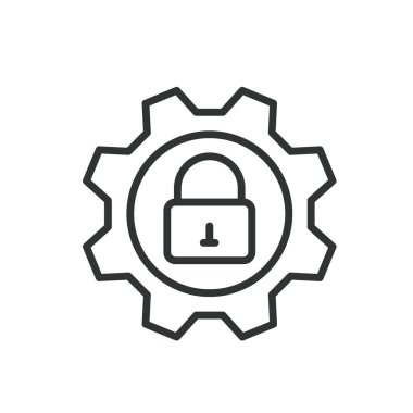 Kilit teknolojisi, çizgi tasarımı simgesi. Kilit, teknoloji, güvenlik, sistem, şifreleme, dijital, aygıt beyaz arka plan vektöründe. Teknoloji düzenlenebilir vuruş simgesini kilitle