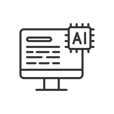 Metin Al, satır tasarımı simgesi. Metin, yapay zeka, jeneratör, dil, işlem, NLP, beyaz arkaplan vektörü üzerinde makine. Metin Al düzenlenebilir vuruş simgesi