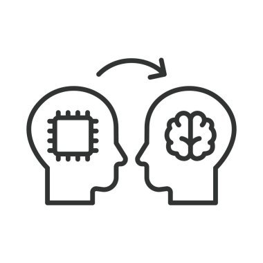 Yapay zeka öğretmeni, çizgi tasarımı ikonu. Yapay zeka, öğretmen, eğitim, öğrenme, asistan, bilgi, beyaz arka plan vektörü üzerinde sanal. Yapay zeka hocası, düzenlenebilir vuruş simgesi