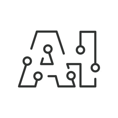 Yapay zeka dijital imza, çizgi tasarımı ikonu. Yapay zeka, işaret, dijital, teknoloji, elektronik, sanal, beyaz arka plan vektöründe sembol. Yapay zeka dijital vuruş simgesini imzalar