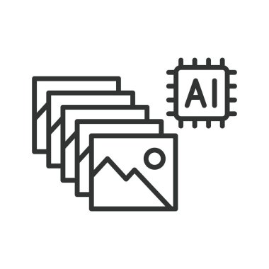 Yapay zeka görüntüleri, satır tasarımı simgesi. Yapay zeka, görüntüler, yapay zeka, teknoloji, derin öğrenme, beyaz arka plan vektörü sinirsel. Yapay resimler düzenlenebilir vuruş simgesi