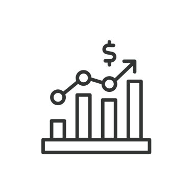 Bar Çizelgesi Dolar Bozukluğu, satır dizaynında simge. Bar, grafik, dolar, para, finans, grafik, ekonomi beyaz arka plan vektörü. Çubuk Çizelgesi Dolar Düzenlenebilir Vuruş simgesi