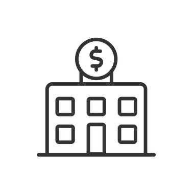 Ticari gayrimenkul, tasarım ikonu. Ticari, gayrimenkul, mülk, yatırım, bina, ofis beyaz arka plan vektörü. Ticari emlak düzenlenebilir vuruş simgesi