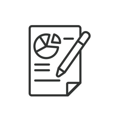 Grafik analiz belgesi, satır tasarımı simgesi. Grafik, analiz, belge, rapor, veri, istatistik, beyaz arkaplan vektörü grafiği. Grafik analiz belgesi düzenlenebilir vuruş simgesi