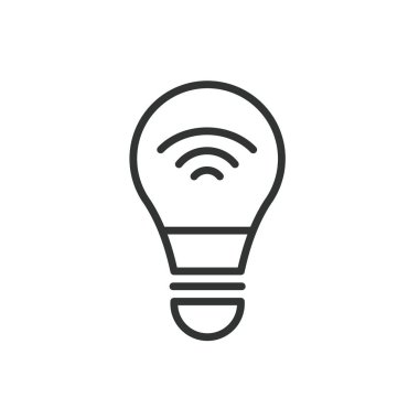 Akıllı kablosuz ampul, çizgi tasarımı ikonu. Akıllı, kablosuz, ampul, ışık, bağlı, lamba, kablosuz beyaz arka plan vektörü. Akıllı kablosuz ampul düzenlenebilir vuruş simgesi