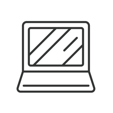 Yeni dizüstü bilgisayar, satır tasarımı simgesi. Yeni, laptop, bilgisayar, taşınabilir, cihaz, teknoloji, beyaz arka plan vektörü üzerinde çalış. Yeni Laptop düzenlenebilir vuruş simgesi