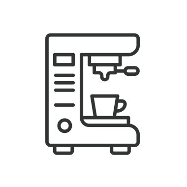 Kahve makinesi, tasarım ikonu. Kahve, makine, espresso, imalatçı, demleme, içecek, beyaz arka plan vektörlü cihaz. Kahve Makinası düzenlenebilir vuruş simgesi