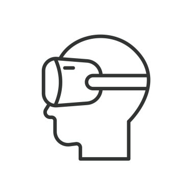 RV Gerçeklik Kulaklığı, satır dizaynında simge. VR, realite, kulaklık, sanal, oyun, dalma, beyaz arka plan vektörü teknolojisi. RV Gerçeklik Kulaklığı düzenlenebilir vuruş simgesi