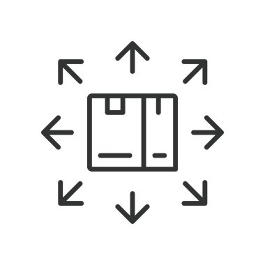 Üçüncü Parti Lojistik 3PL, satır tasarımı ikonu. Lojistik, 3PL, ulaşım, depo, tedarik, dağıtım, beyaz arka plan vektörü. Üçüncü Parti Lojistik 3PL düzenlenebilir vuruş simgesi