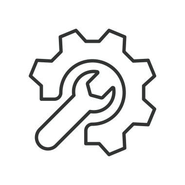 Endüstriyel onarım servisi, tasarım ikonu. Endüstriyel, onarım, servis, bakım, makineler, aletler, atölye beyaz arka plan vektörü. Endüstriyel tamir hizmeti düzenlenebilir vuruş simgesi