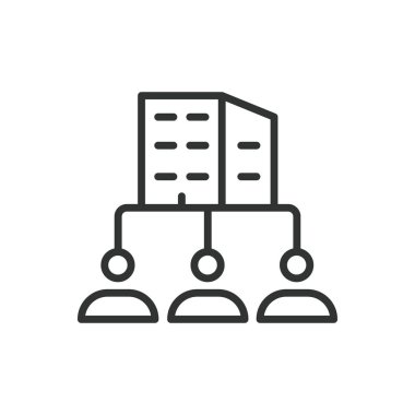 İnşaata katkı, çizgi tasarımı ikonu. Katkı, inşaat, bina, beyaz arka plan vektörü üzerinde çalışma. İnşa edilebilir vuruş simgesine katkı