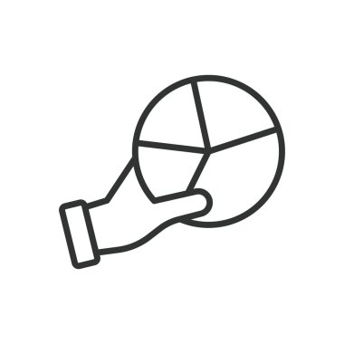 Elde Turta Diyagramı, satır tasarımı ikonu. Turta, diyagram, el, grafik, analiz, veri, beyaz arkaplan vektörü istatistikleri. El ile düzenlenebilir vuruş simgesinde turta diyagramı