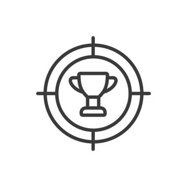 Zafer merkezciliği, çizgi tasarımı ikonu. Zafer, merkezcilik, başarı, başarı, odaklanma, hedef, kazanan beyaz arka plan vektörü. Zafer merkezileştirilebilir vuruş simgesi