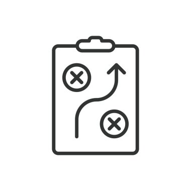 Tuzak stratejisinden, çizgi dizaynındaki simgeden kaçının. Strateji, tuzaklar, kaçınma, kaçma, tehlike, çözüm, beyaz arka plan vektörünü önleme. Strateji değiştirilebilir vuruş simgesinden kaçının