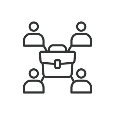 İş dünyası, tasarım ikonu. Topluluk, iş dünyası, ağ, işbirliği, büyüme, ortaklık, beyaz arka plan vektörü olan insanlar. İş dünyası düzenlenebilir vuruş simgesi