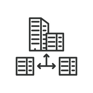İş sektörü iş birimleri, çizgi tasarımı ikonu. Sektörler, birimler, bölünme, endüstri, ticaret, beyaz arka plan vektörü üzerine girişim. İş sektörü iş birimleri düzenlenebilir vuruş simgesi