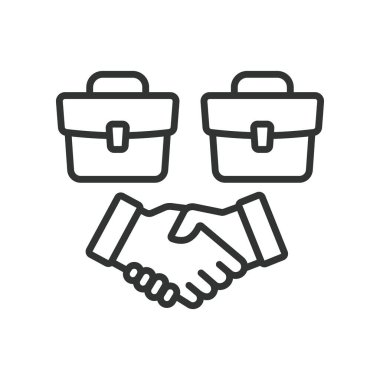 Eşit anlaşma, çizgi tasarımı ikonu. Eşitlik, anlaşma, denge, eşitlik, ortaklık, anlaşma, beyaz arka plan vektöründe eşitlik. Eşit anlaşma düzenlenebilir vuruş simgesi