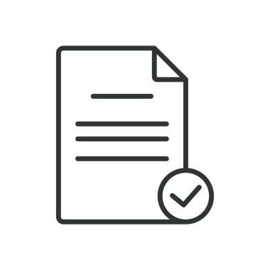 Belgeler tamam, satır tasarımı simgesi. Belgeler, tamam, dosya, tamamlanmış, dizin, ofis, beyaz arkaplan vektörü görevi. Düzenlenebilir vuruş simgesi yapılan belgeler