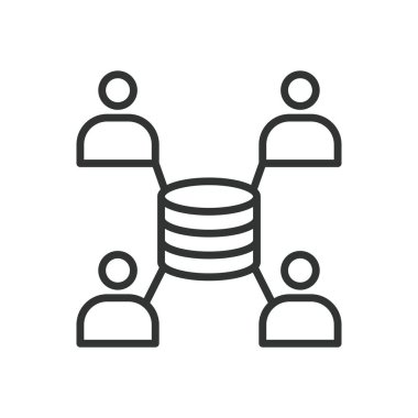 Sunucu kullanıcıları, satır tasarımı simgesi. Sunucu, kullanıcılar, ağ, erişim, veri, sistem, beyaz arkaplan vektöründeki bağlantı. Sunucu kullanıcıları düzenlenebilir vuruş simgesi