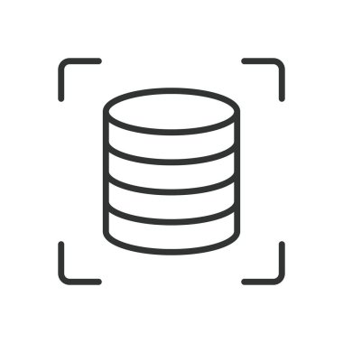 Sunucu odağı, satır tasarımı simgesi. Sunucu, odak, veri, ağ, bağlantı, teknoloji, beyaz arkaplan vektöründe depolama. Sunucu odaklı düzenlenebilir vuruş simgesi