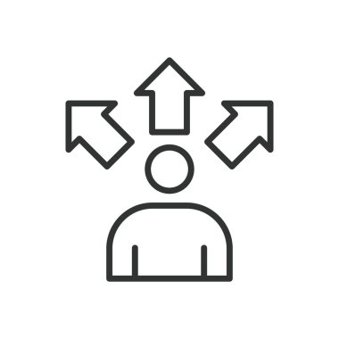 Fikir paylaşımı, çizgi tasarımı ikonu. Paylaşım, fikirler, işbirliği, iletişim, yaratıcılık, beyin fırtınası, beyaz arka plan vektöründe yenilik. Fikirler paylaşılıyor, değiştirilebilir vuruş simgesi